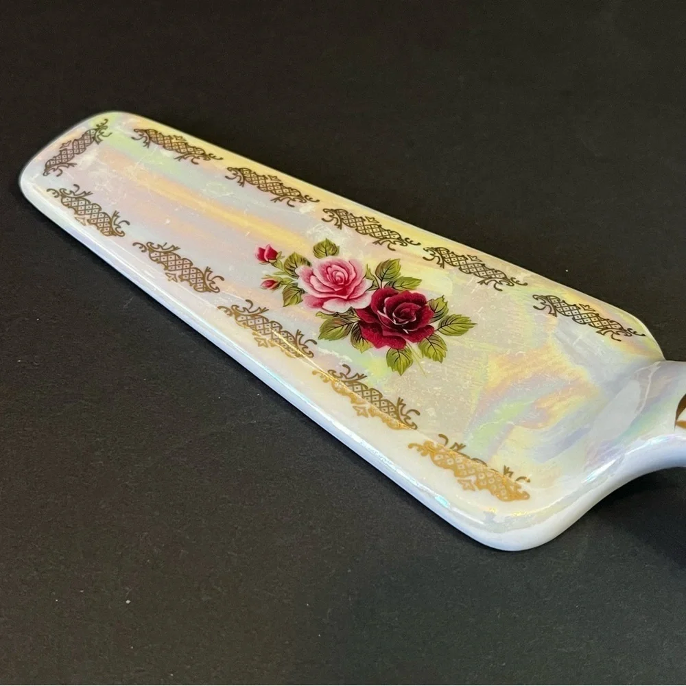 Victorian Cake/Pie Server Rose Porcelain Iridescent Pink Romantic Wedding Bride